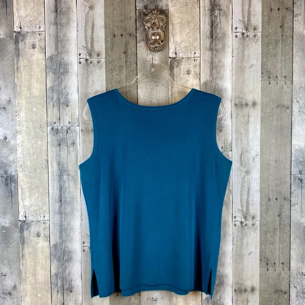 Ming Wang Mid-Length Scoop Neck Knit Tank in Teal Blue Size Large. - Picture 2 of 8